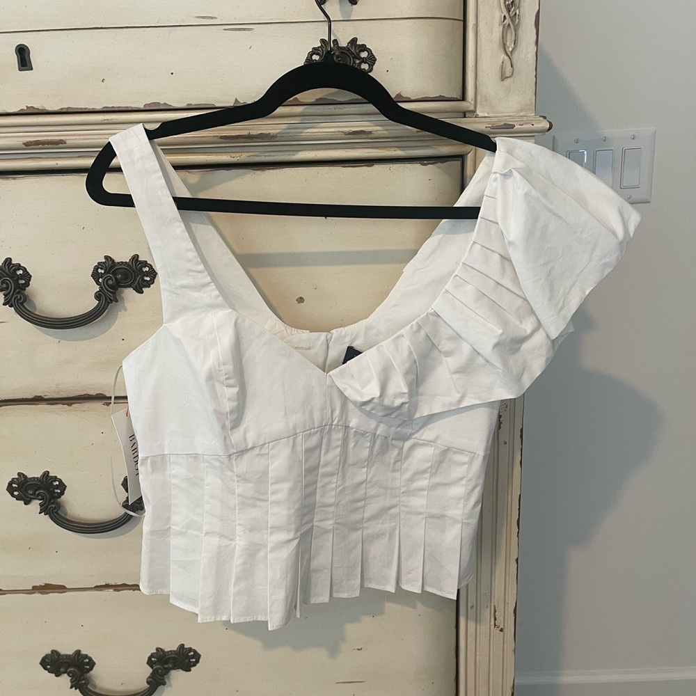 Bardot White Asymmetrical Pleated Blouse